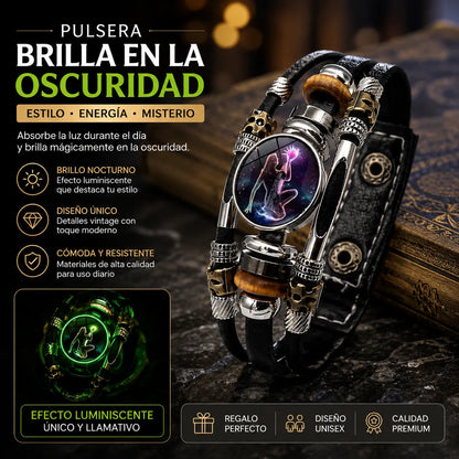 🌙 Pulsera de Cuero Zodiacal Luminiscente – Trenzado de 3 Capas, Longitud Ajustable, Unisex 💫✨