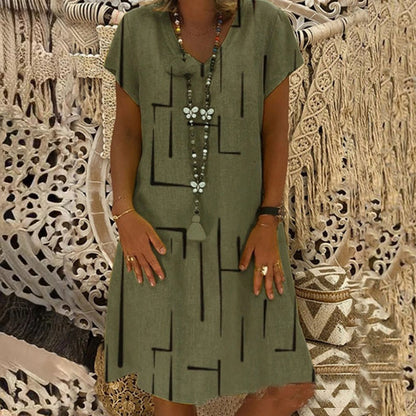 【50% OFF】 👗 【S-5XL】 Vestido de algodón estampado con cuello en V