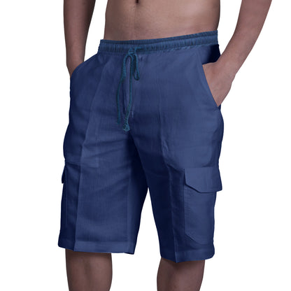 👖⛵【50-100 kg】😍Nové pánské plátěné cargo kraťasy, plus size, pánské plážové kraťasy, se stahovací šňůrkou a několika kapsami 4260837
