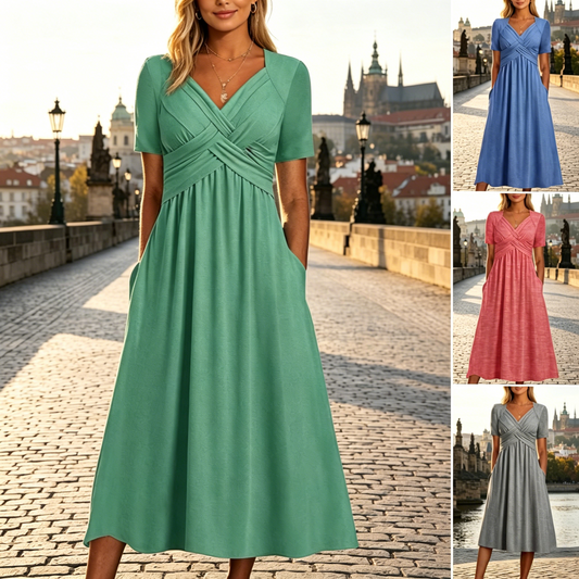 ⏳ 👗Último día: 50 % de descuento 【Tallas S-3XL】 Vestido midi casual de moda en color liso