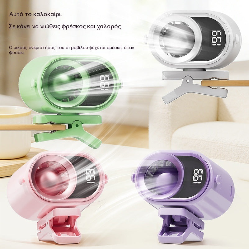 🌀 Hands-free ventilátor s LED displejem, vestavěným klipem a 199 nastavitelnými úrovněmi