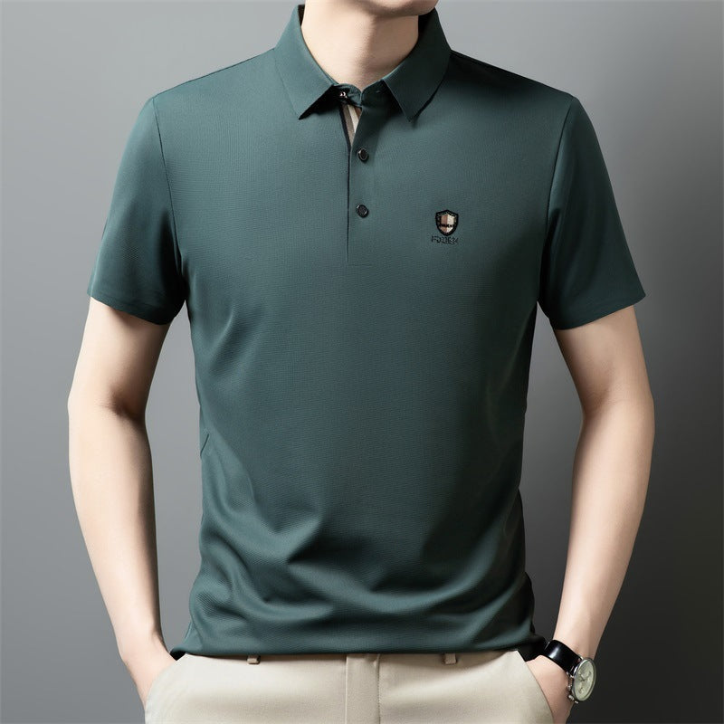 【M-4XL】Poletje 2026 Nova ledeno svilena polo majica s pol rokavi in reverjem