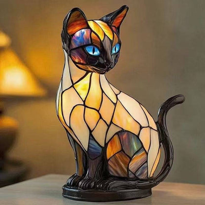 🐱Lampa stołowa w kształcie kota, retro lampka nocna wykonana z kolorowej żywicy, z motywem kota 4214599