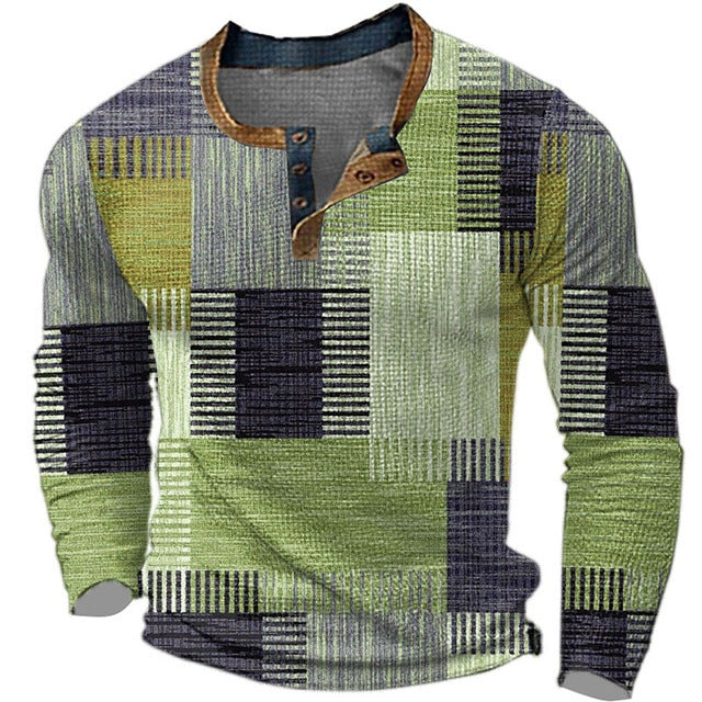 🌴【S-4XL】👔 Nová kolekce pánských košil s potiskem, dlouhé rukávy, uvolněný styl Henry, dostupné ve více barvách