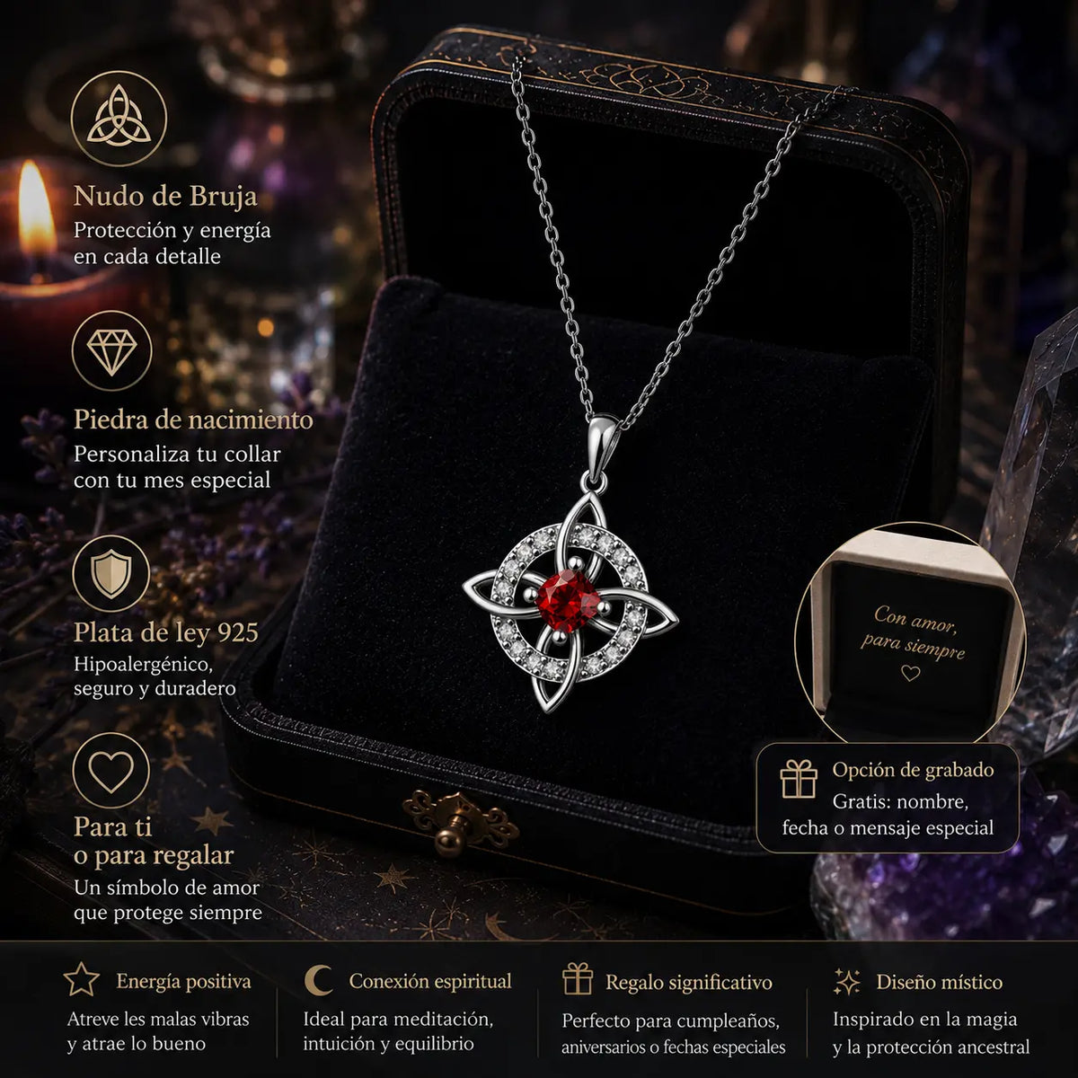 🔮Ogrlica z mističnim čarovniškim vozlom in kamnom rojstva 💞 Zaščitite svoje najdražje