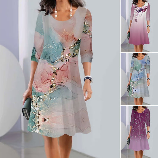【S-3XL】🍂🍂Nova jesenska midi obleka z okroglim izrezom in dolgimi rokavi.