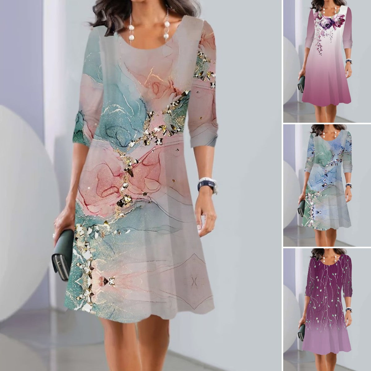 【S-3XL】🍂🍂Nova jesenska midi obleka z okroglim izrezom in dolgimi rokavi.