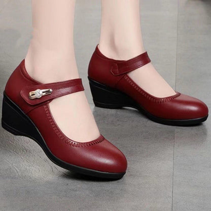 👡【35-41】Miękkie skórzane buty na obcasie, miękka podeszwa, antypoślizgowe skórzane buty, odpowiednie dla matek