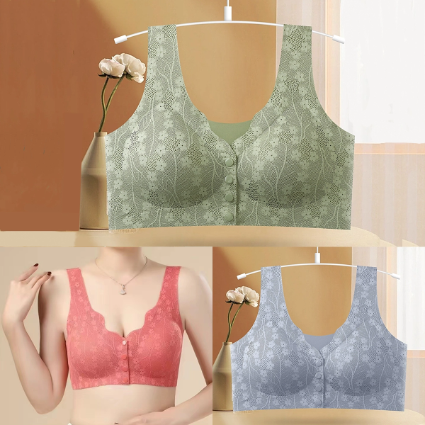 😍【Paquete de 3 piezas】Sujetador sin aros con botón frontal para mujer_4261062