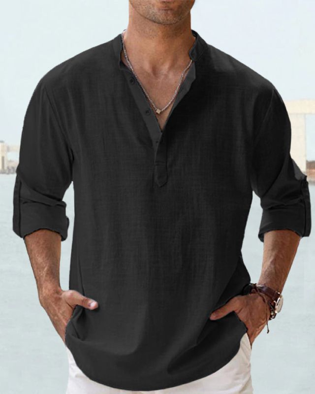 👕🤩【S-5XL】Pánské tričko s dlouhým rukávem, materiál bavlna/lněné vlákno 4252289
