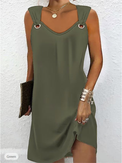 👗🔥 【Gorąca wyprzedaż】【S–5XL】Letnia sukienka bez rękawów z dekoltem w serek i metalowymi guzikami – elegancka i wygodna 🌞✨ 4251961