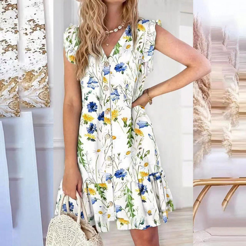 🌺👗【S-2XL】2026 Nové šaty s výstřihem do V a volným potiskem