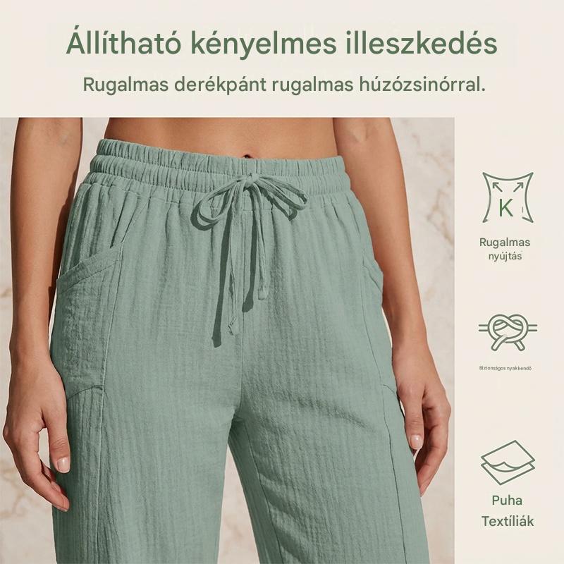 🌸【50% kedvezmény】Női egyszínű, rakott pamut-lenvászon capri nadrág