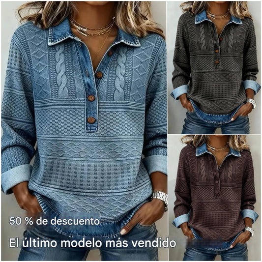 【Nuevos productos - 49% OFF】S-5XL-Nueva camisa de manga larga de moda de alta calidad con diseño de color en contraste