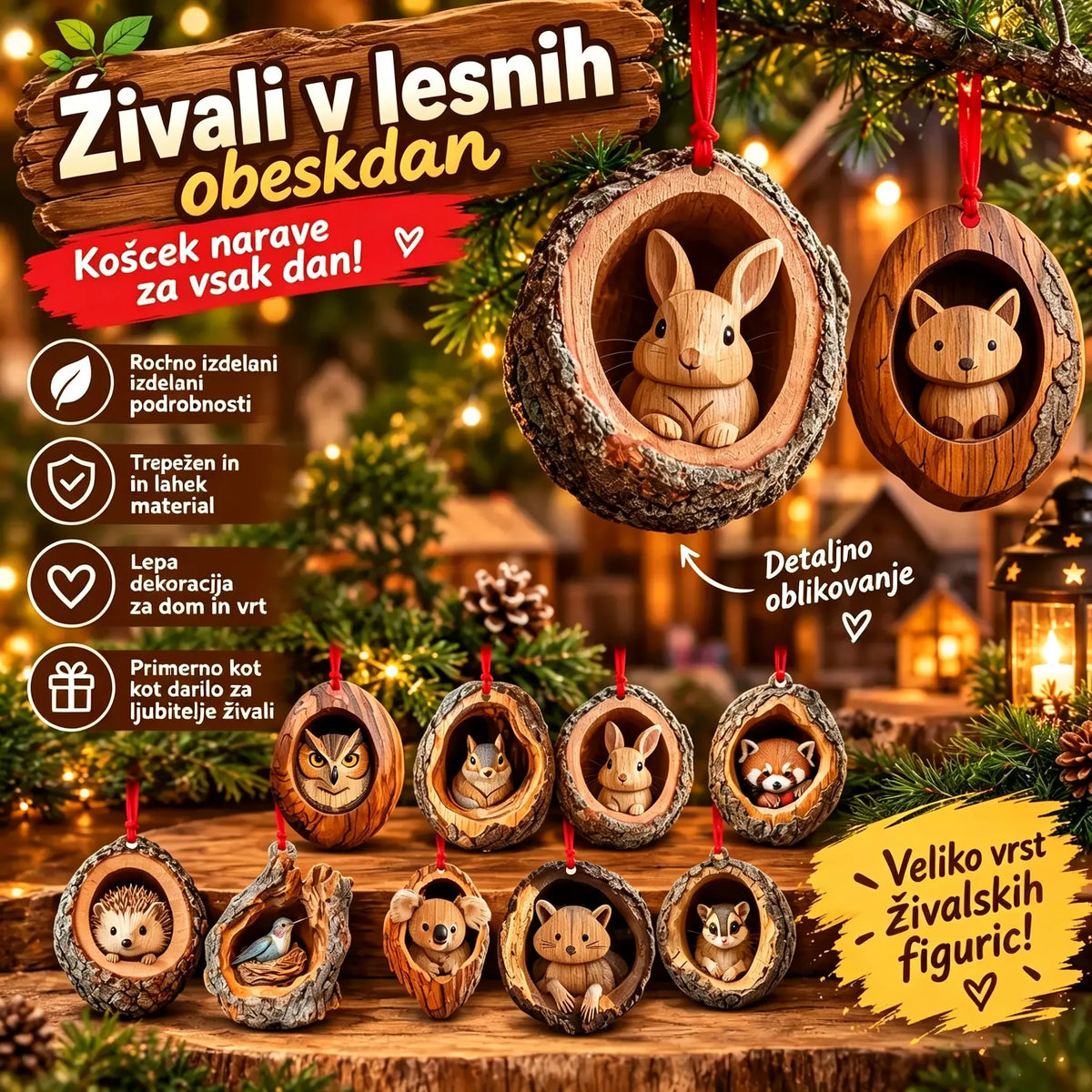 【10 KOSOV】🎄Božični okrasek za drevo z živalmi. Viseči okrasek z majhnimi živalmi.