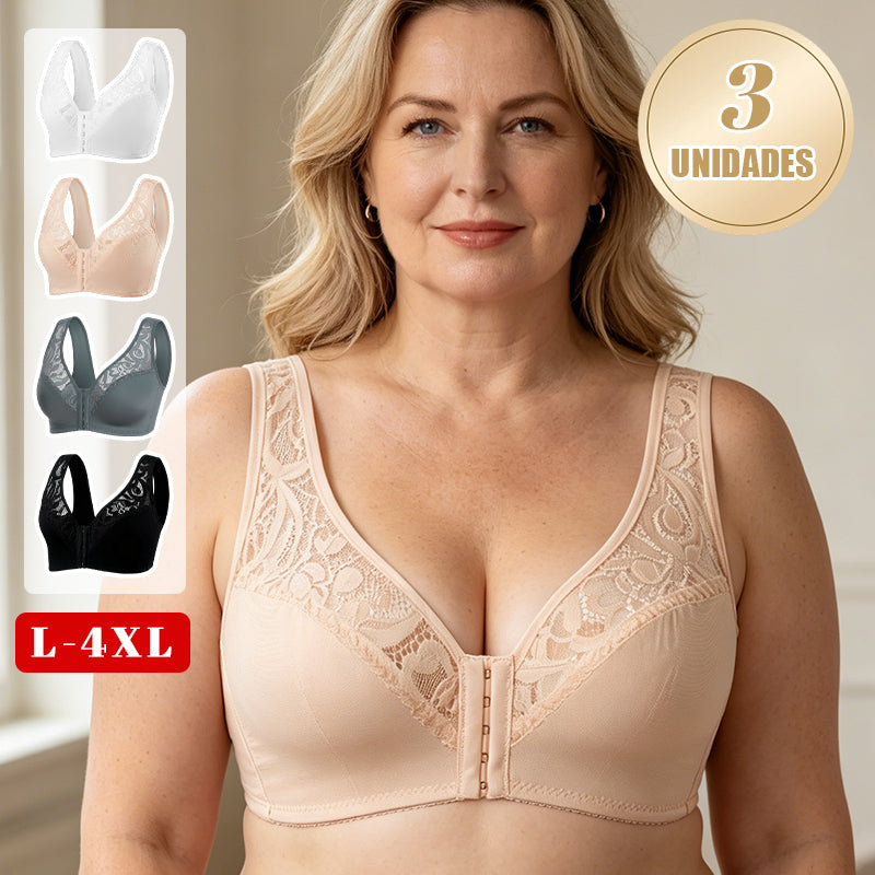 💖¡Precio mínimo histórico! 【Conjunto de 3 piezas】 【Tallas L-4XL】 😍🩲 Sujetador push-up para tallas grandes: hermoso encaje, diseño con efecto realce y copas, cierre frontal.