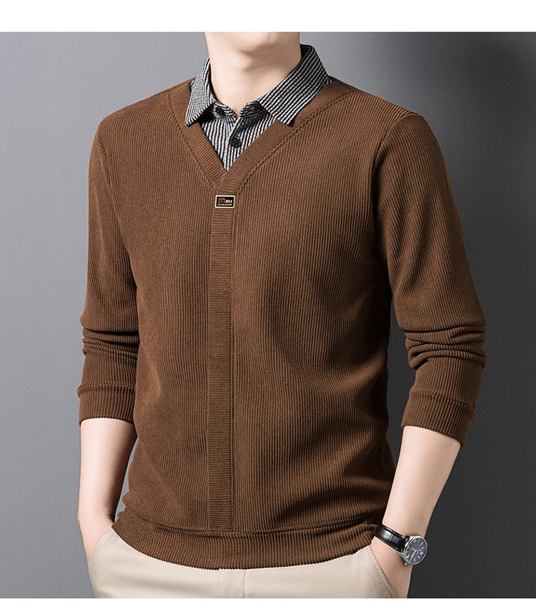 [Odlična ponudba] Nov moški dvodelni zimski komplet puloverja in majice s kratkimi rokavi, ovratnik iz umetnega flisa, odebeljen in topel