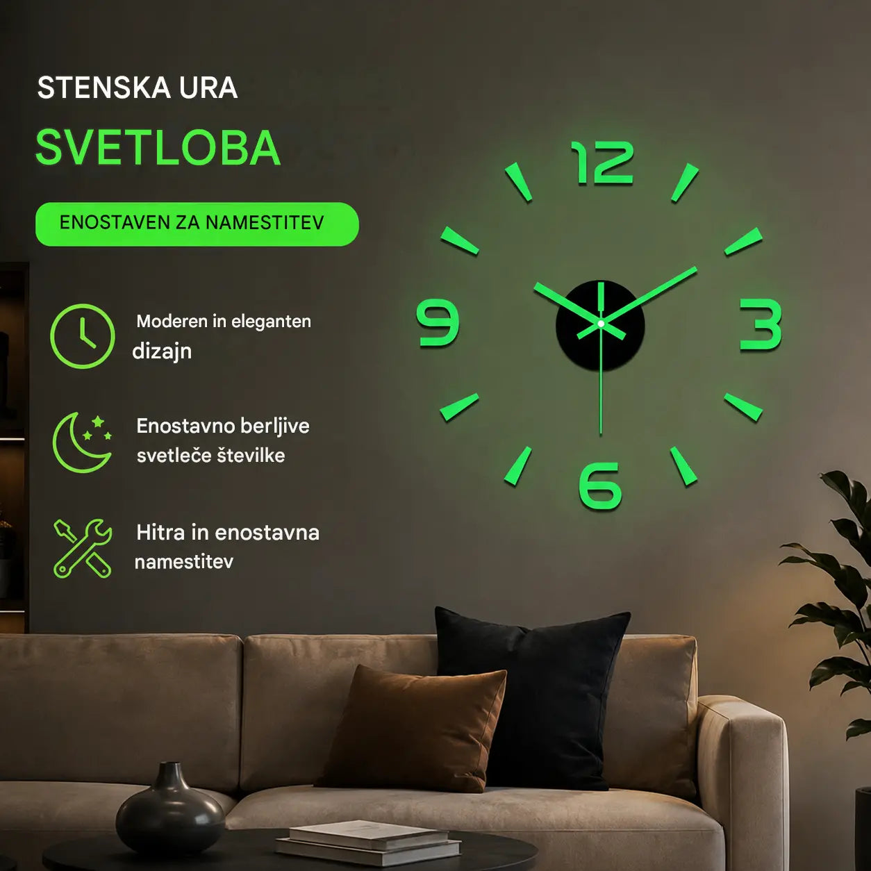 🕑✨3D svetleča akrilna stenska ura - vrtanje ni potrebno (potrebna je montaža)