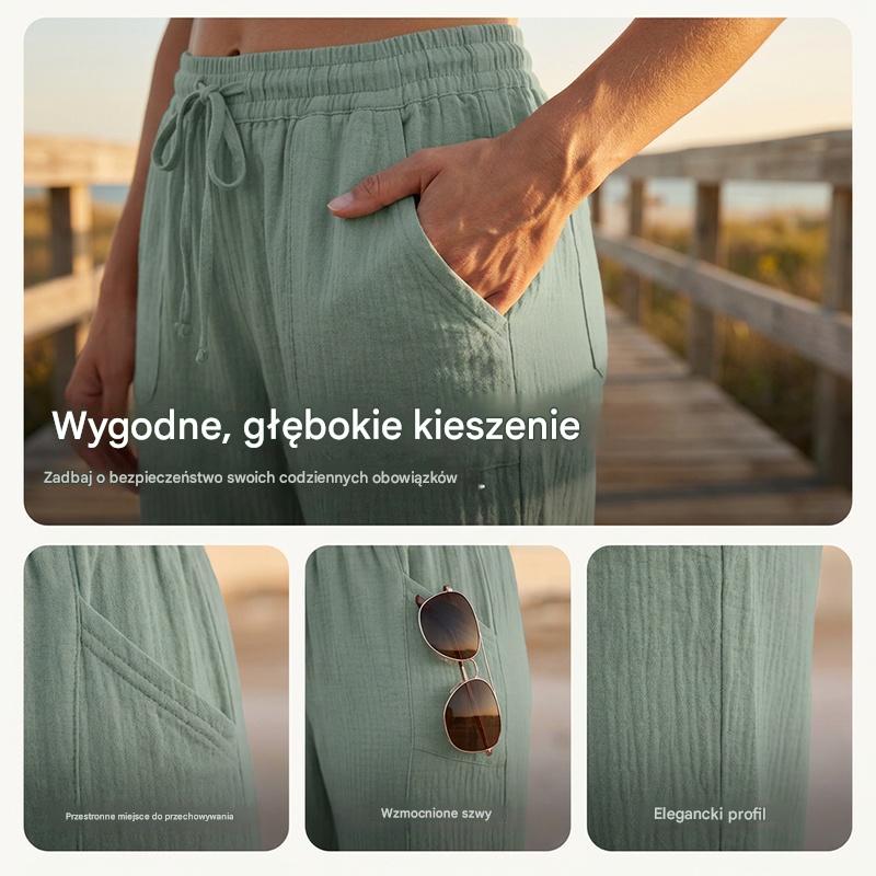 🔥✨Nowe letnie damskie spodnie capri z plisami, wykonane z bawełny i lnu, w jednolitym kolorze