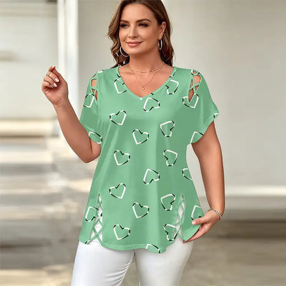 👚【S-5XL】Modna koszulka z dekoltem w serek i wycięciem w kształcie serca-4300305