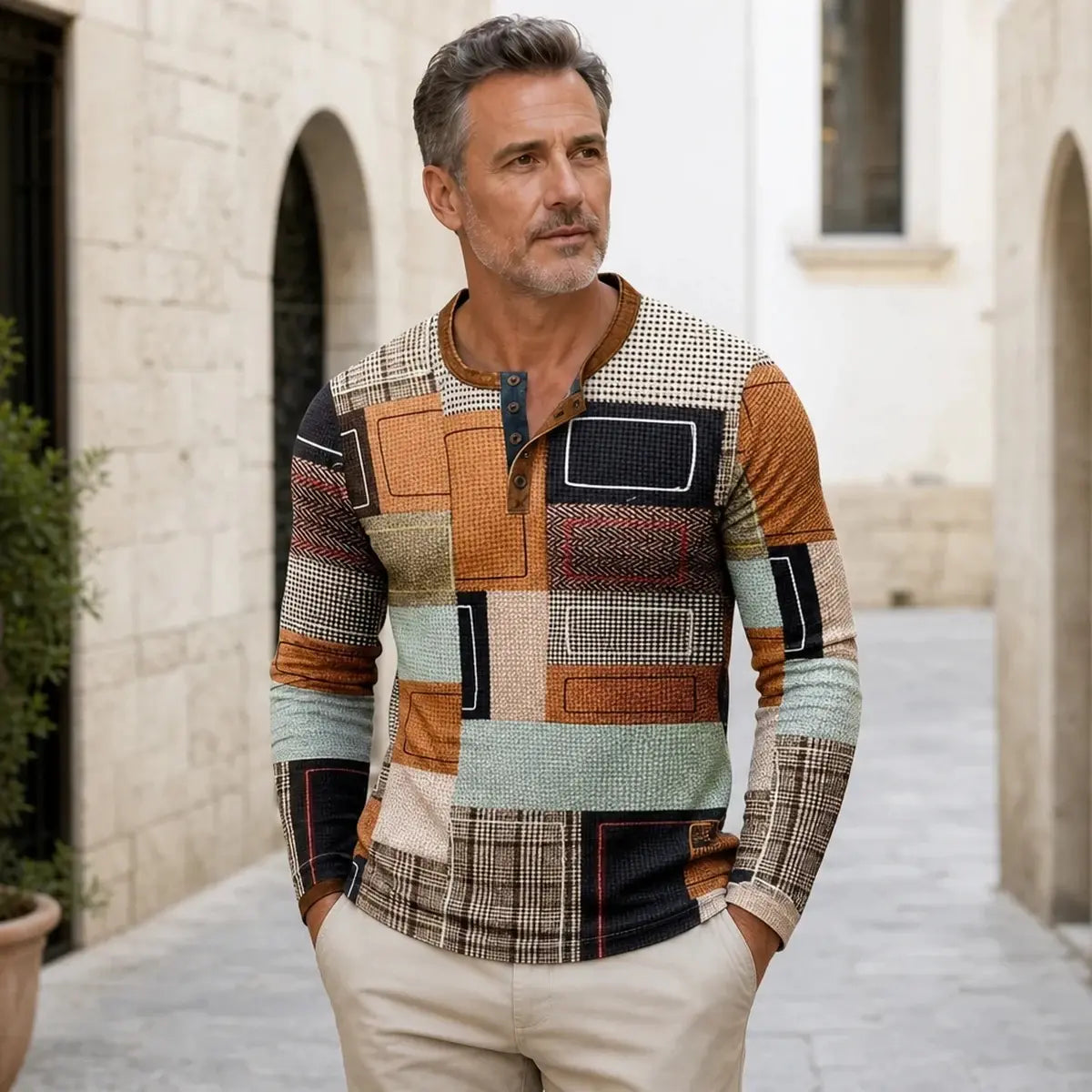 🌴【S-4XL】👔 Nová kolekce pánských košil s potiskem, dlouhé rukávy, uvolněný styl Henry, dostupné ve více barvách
