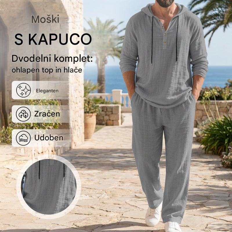 📢🔥 Moški dvodelni komplet - ohlapen top in hlače s kapuco ✅️ Plačilo po povzetju možno