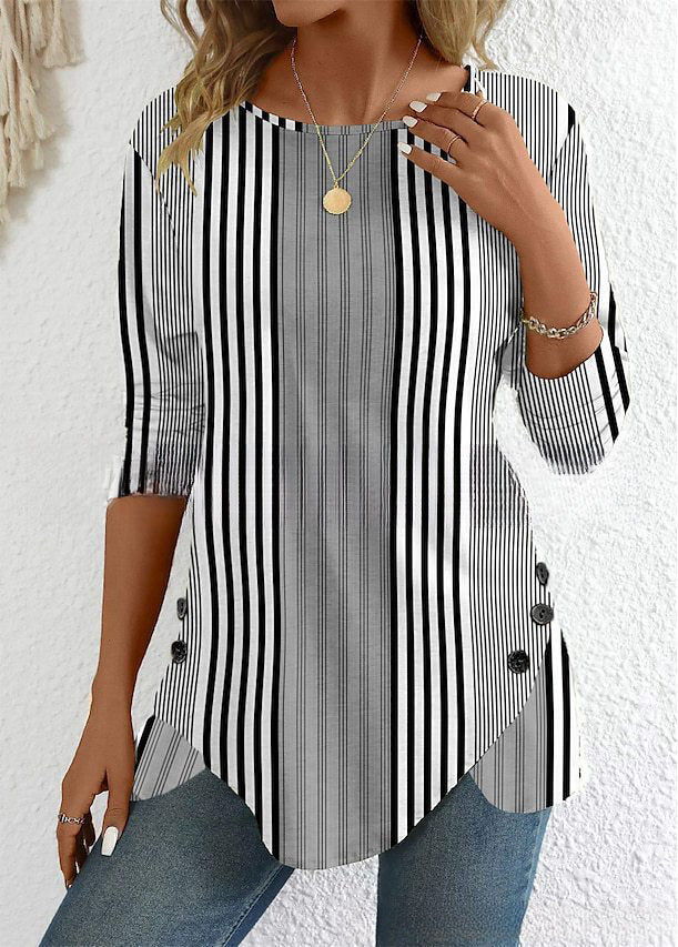 💕👚Speciální nabídka na letní novinky【S-3XL】Letní nová dámská pruhovaná volnočasová halenka, prodyšná a pohodlná, ideální volba na léto.