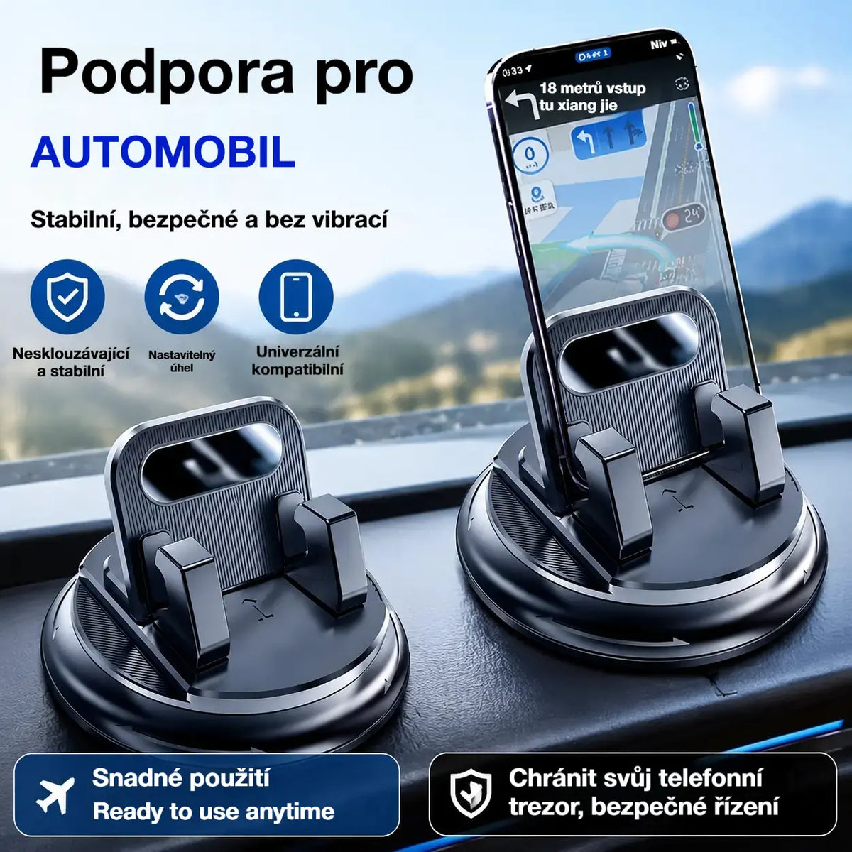 🎯 50% SLEVA NA VŠE! Otočný držák telefonu – bezpečné uchycení na palubní desku, vysoce přilnavá guma 🧭🔄 【Kvalita zaručena】