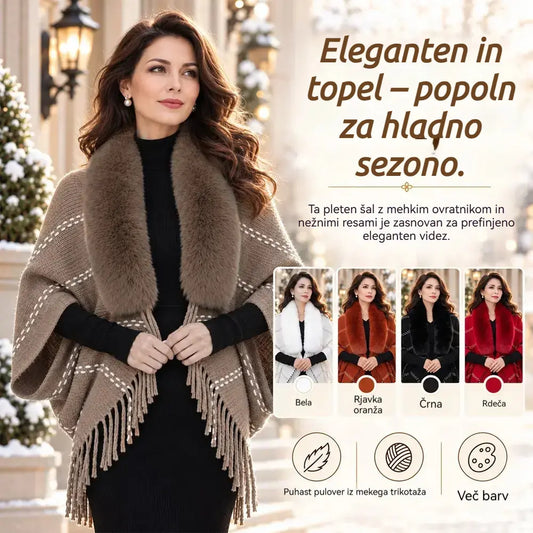 ✨ Pleten zimski šal z mehkim ovratnikom in elegantnimi resami · Sproščena, topla ženska jopa v slogu ponča!