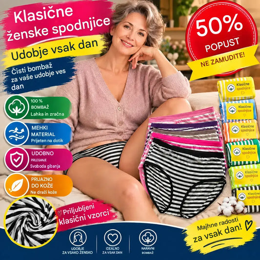 💥【Komplet 12 kosov】Novo črtasto spodnje perilo z visokim pasom iz čistega bombaža, zasnovano za ženske srednjih in zrelih let.