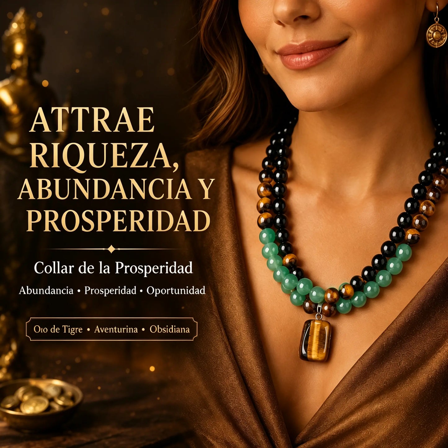 【¡Compra 1 y llévate 1 gratis!】✨(2 piezas) Collar para atraer dinero con colgante de aventurina verde y ojo de tigre, piedra de cristal curativa