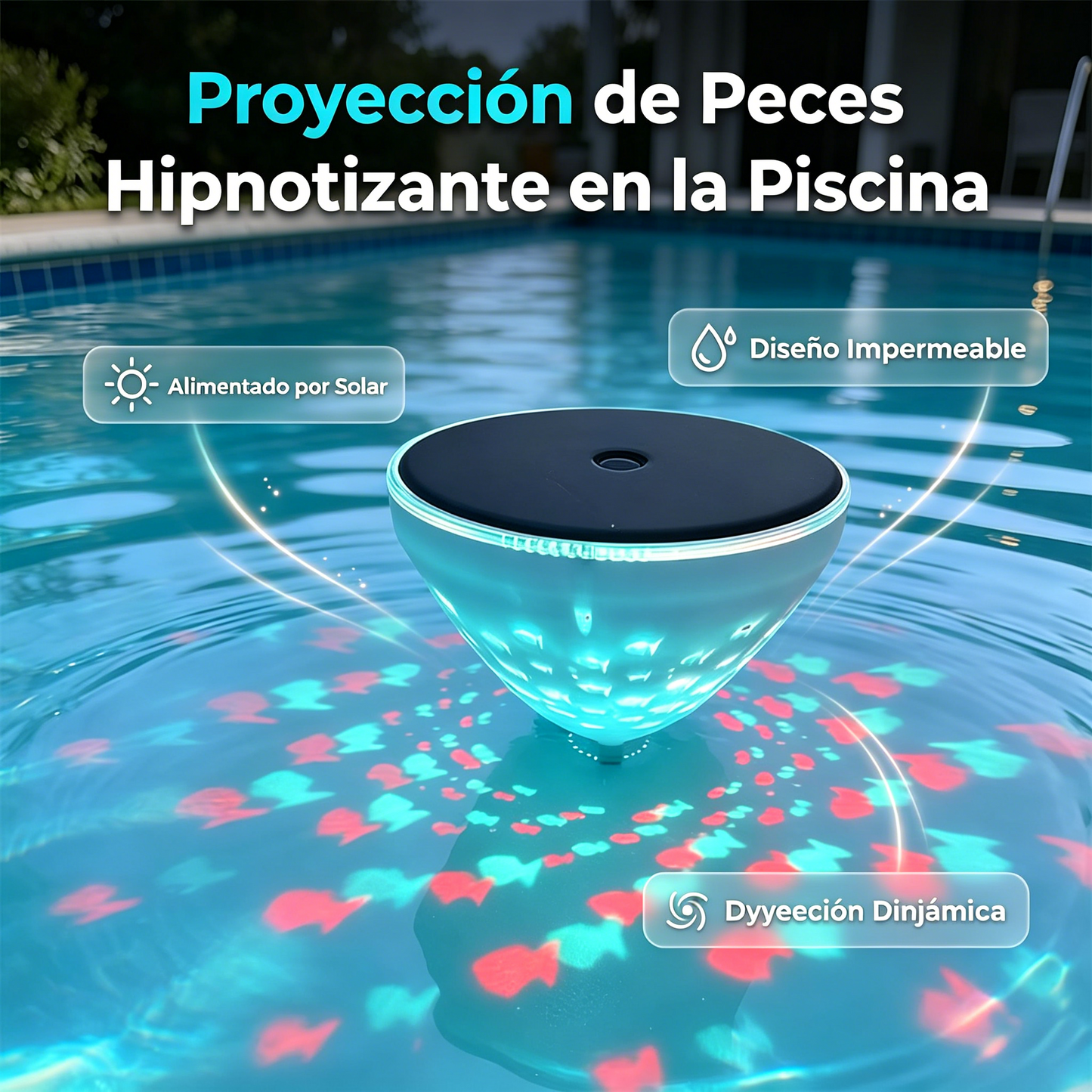 ☀️🐠 Lámpara solar flotante para piscina con proyección de peces💡💦4296303