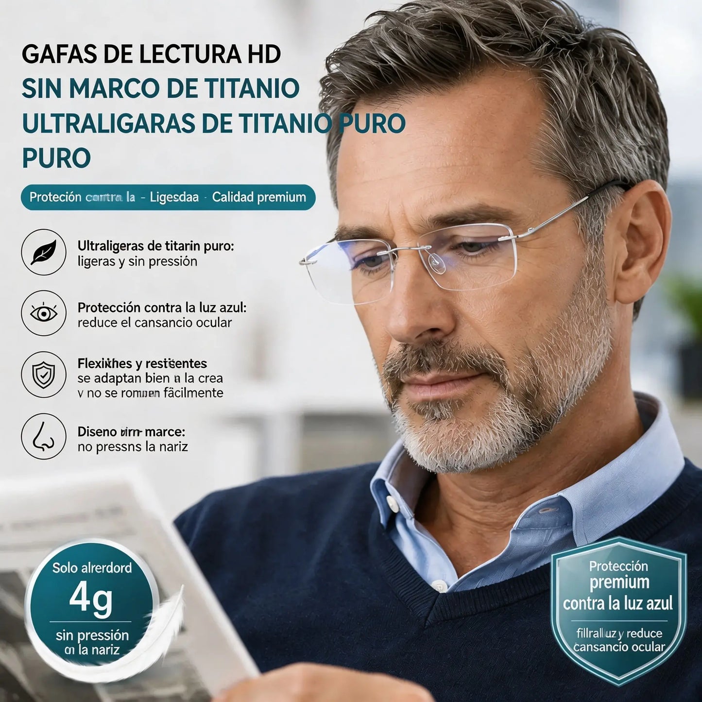👓 Gafas profesionales sin montura de alta calidad, extremadamente ligeras y de alta claridad, con protección contra la luz azul. Diseño unisex. ✨