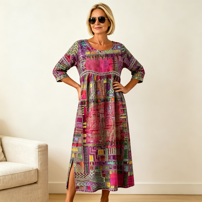 🌺✨ Ostatni dzień zniżki 50%!【S-5XL】Letnia sukienka w stylu retro z okrągłym dekoltem i nadrukiem – lekka, przewiewna, wyszczuplająca i łatwa w stylizacji.