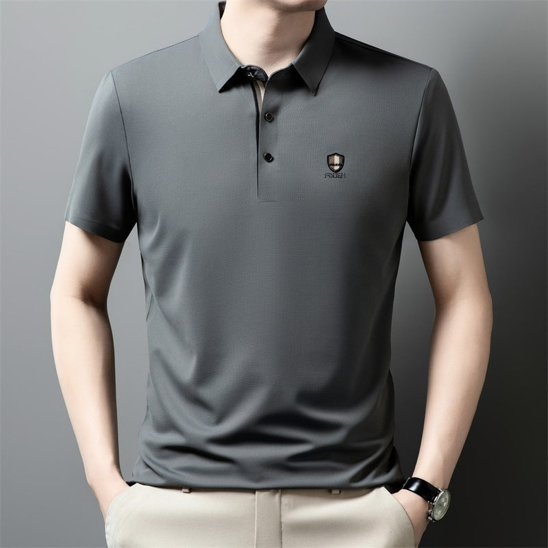 【M-4XL】Poletje 2026 Nova ledeno svilena polo majica s pol rokavi in reverjem