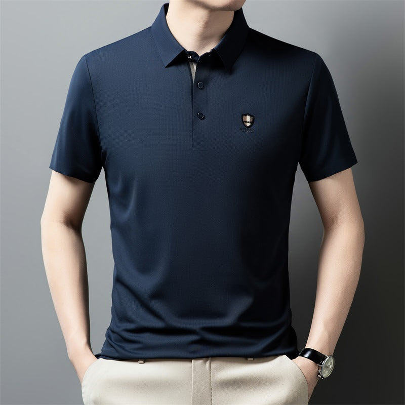 【M-4XL】Poletje 2026 Nova ledeno svilena polo majica s pol rokavi in reverjem