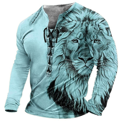 😎【S-4XL】 Moška 3D natisnjena casual levja majica Dolgi rokavi za udobje 3724836