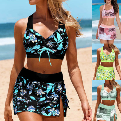 👙【50% popust🔥】【S–5XL】👙🌺 Ženske troslojne bikini kopalke velike velikosti, hitro sušeče, z visoko elastiko, visokim pasom