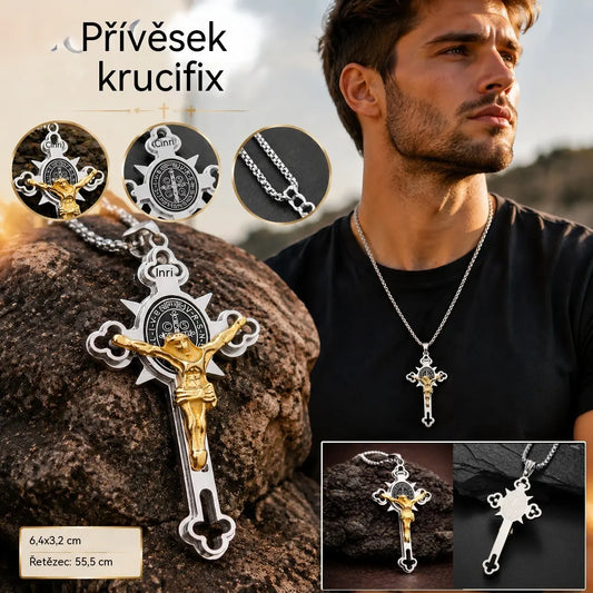 ⭐Přívěsek s křížem ve vintage stylu – přívěsek svatého Benedikta odolný proti zašpinění s nastavitelným řetízkem