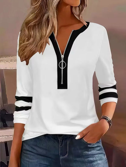 【S-5XL】Damska koszulka z długim rękawem i swobodnym nadrukiem w bloki kolorów 4214594