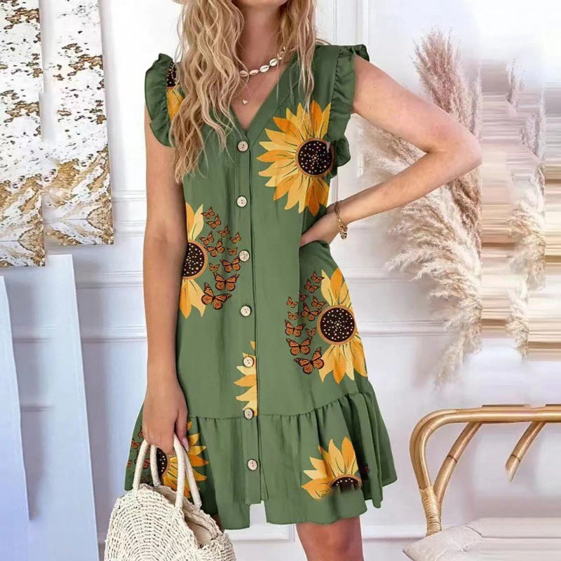 🌺👗【S-2XL】2026 Nové šaty s výstřihem do V a volným potiskem