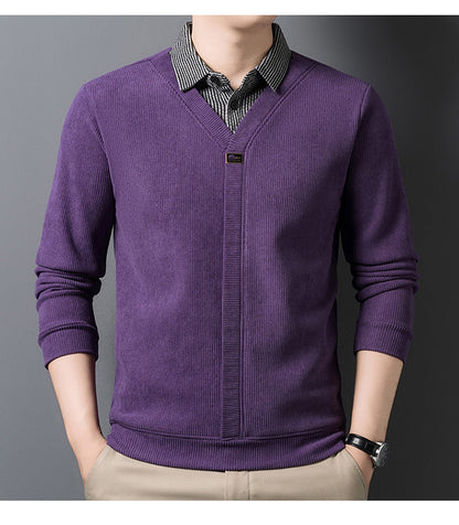 [Odlična ponudba] Nov moški dvodelni zimski komplet puloverja in majice s kratkimi rokavi, ovratnik iz umetnega flisa, odebeljen in topel