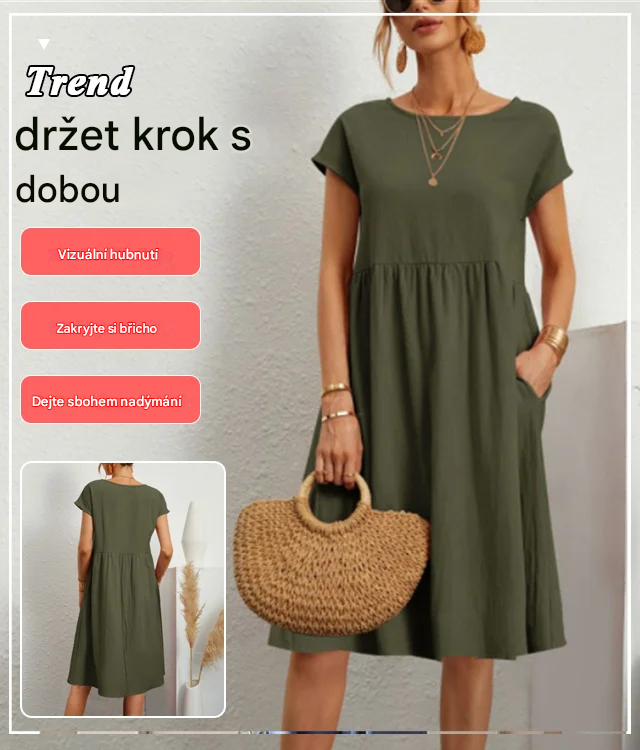 🌈💃【S–2XL】😍 Letní dámské šaty ve větších velikostech, volný OL styl, áčkový střih, kulatý výstřih 4255180