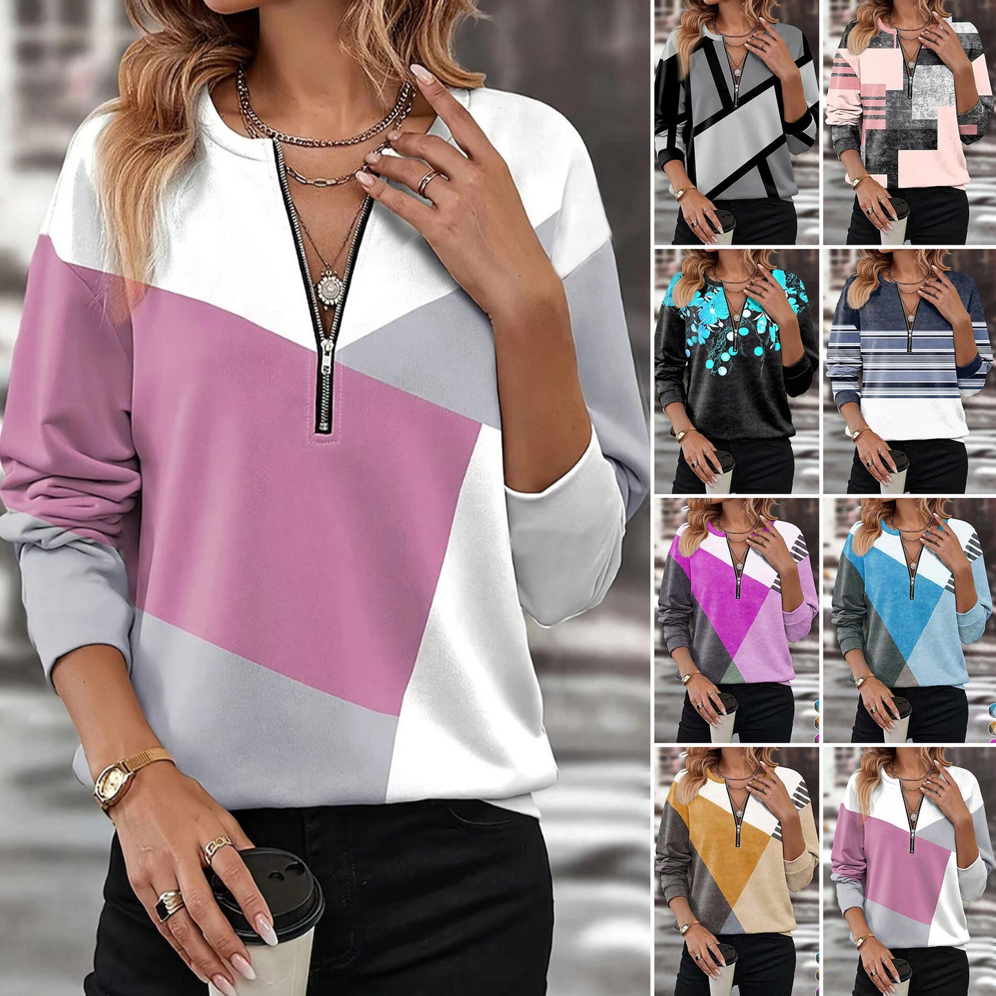 【S-3XL】Jesensko/zimska ženska majica z dolgimi rokavi v barvnih blokih za 2026