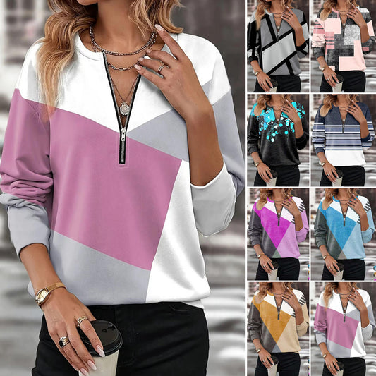 【S-3XL】Jesensko/zimska ženska majica z dolgimi rokavi v barvnih blokih za 2026