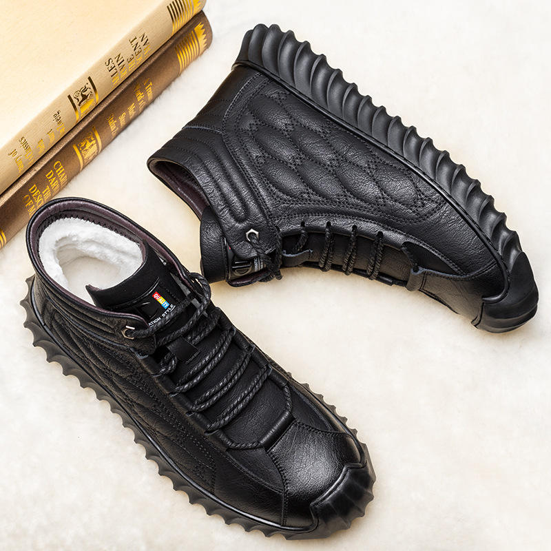 【39-44】Moški copati iz goveje kože, topli in debeli volneni snežni čevlji.