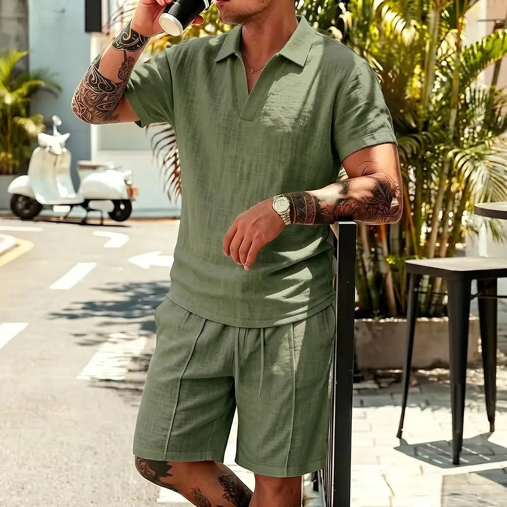 [M-3XL] Traje de lino informal de verano para hombre, tejido transpirable, corte holgado, una prenda imprescindible para el verano.