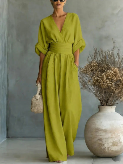 🌿【S-5XL】 Elegantní overal z přírodní látky - zdůrazňuje pas a skrývá nedostatky