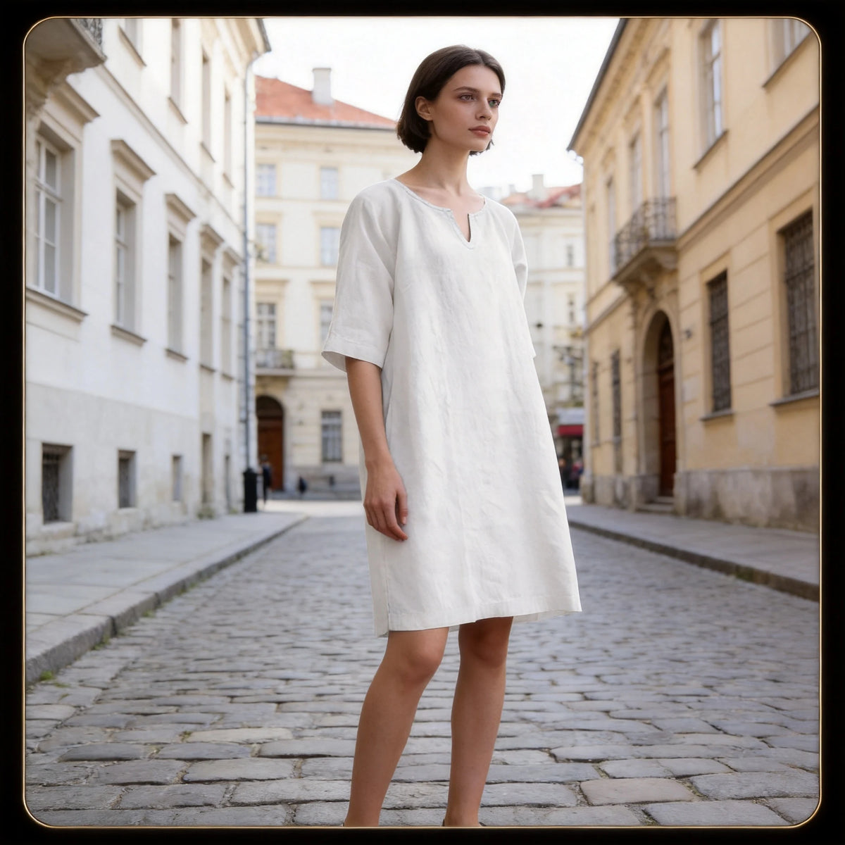✨【S–3XL】Dámské volné šaty z bavlny a lnu, s malým výstřihem do V, prodyšné, měkké a pohodlné na nošení