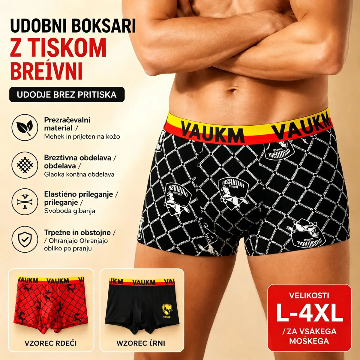 💥【1 komplet 3 kosov za 26 €】🚹✅🔥 Moške zračne bokserice — brezšivne in udobne, na voljo tudi v velikih velikostih, s stilskimi potiski